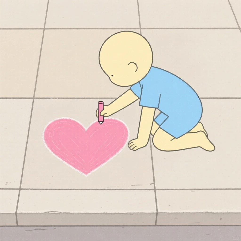 A young child drawing with sidewalk chalk
