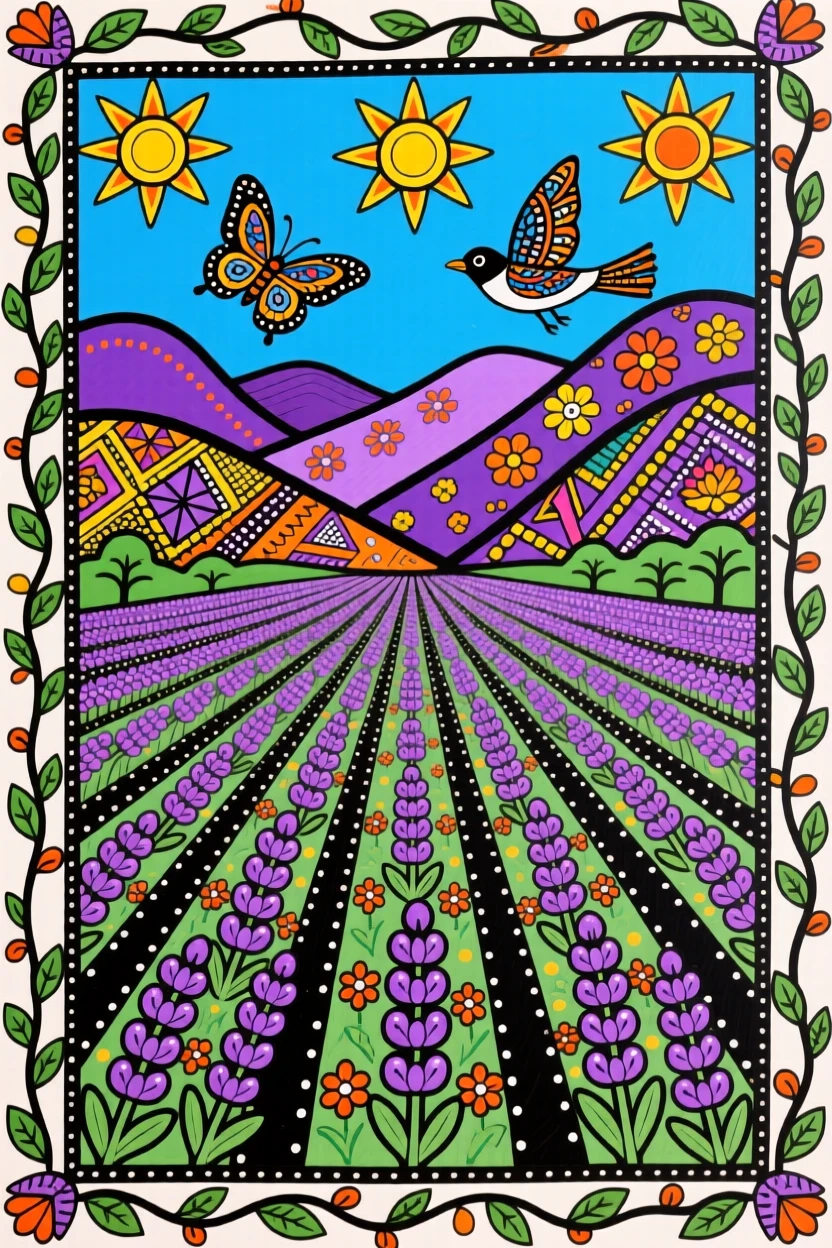 A wide valley of lavender fields rolling toward distant purple hills.