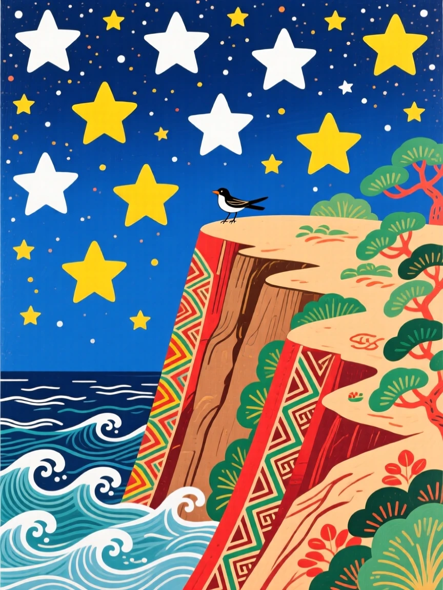 A coastal cliff, beneath a sky full of stars.
