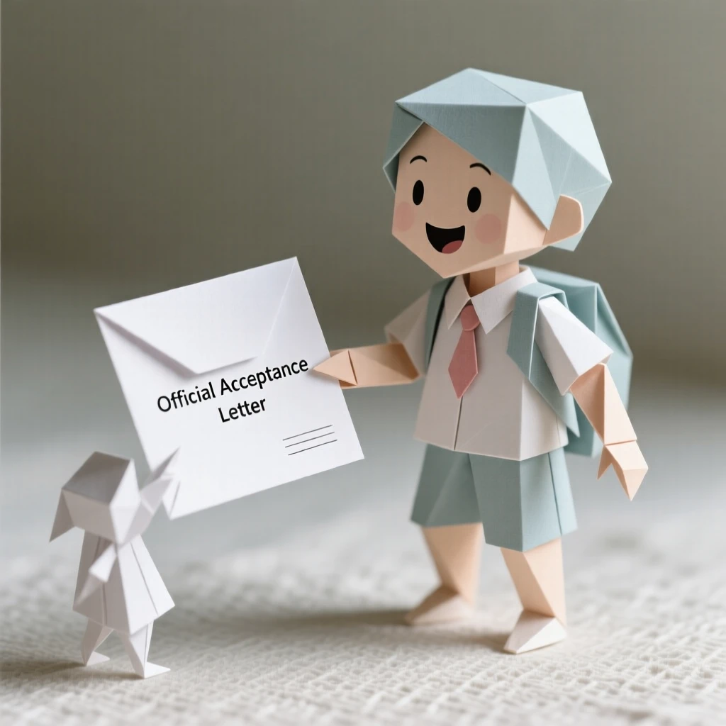A young student receiving their acceptance letter, joy spreading across their face.