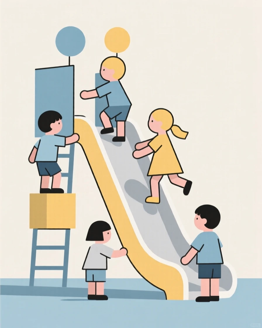 A group of children on a playground slide