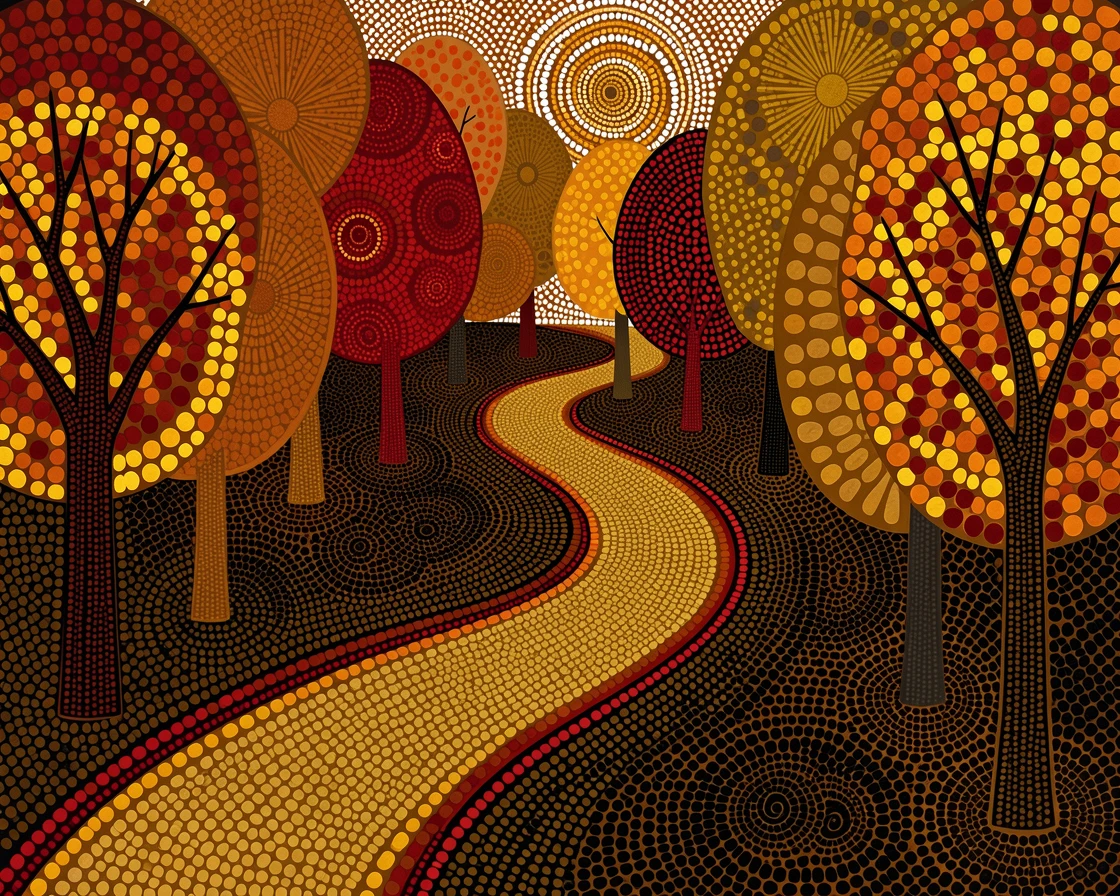 A road winding through a colorful autumn forest
