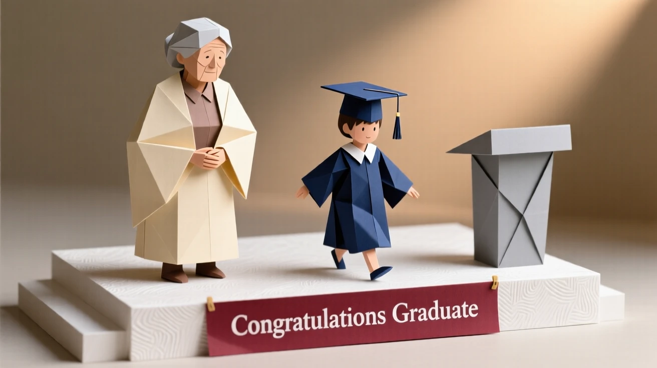 A grandmother watching proudly as her grandchild crosses the graduation stage.