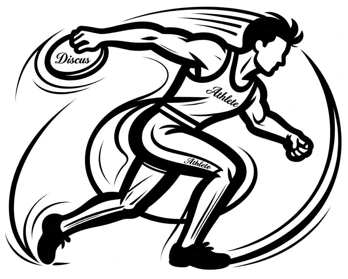 A discus thrower captured mid-spin at full extension.