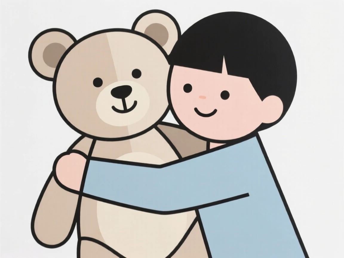 A child hugging a stuffed teddy bear