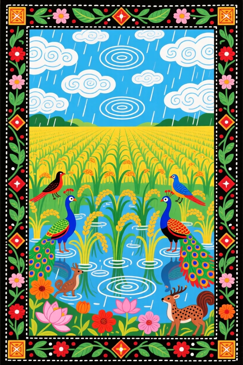A quiet paddy field mirroring the sky after a gentle rain.