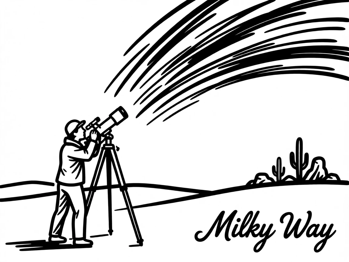 An astronomer photographing the Milky Way from a remote desert campsite.