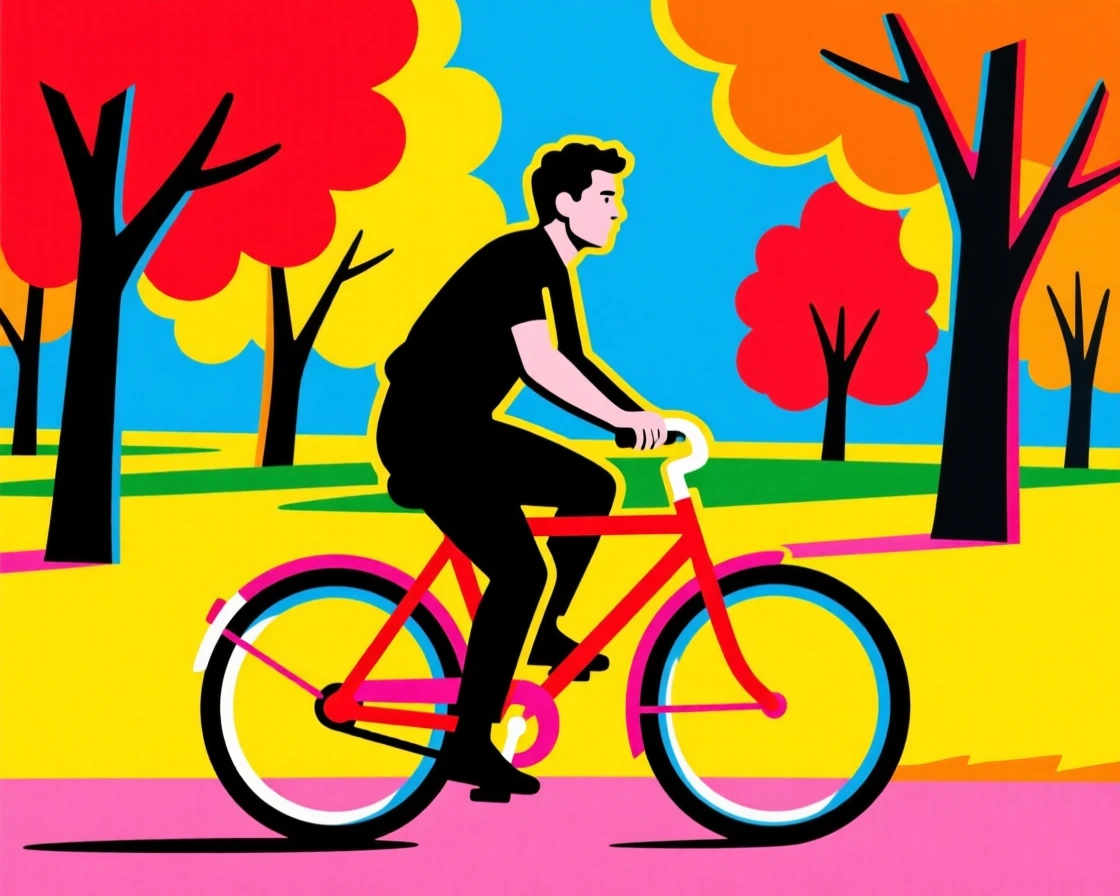 Bike ride through an autumn park
