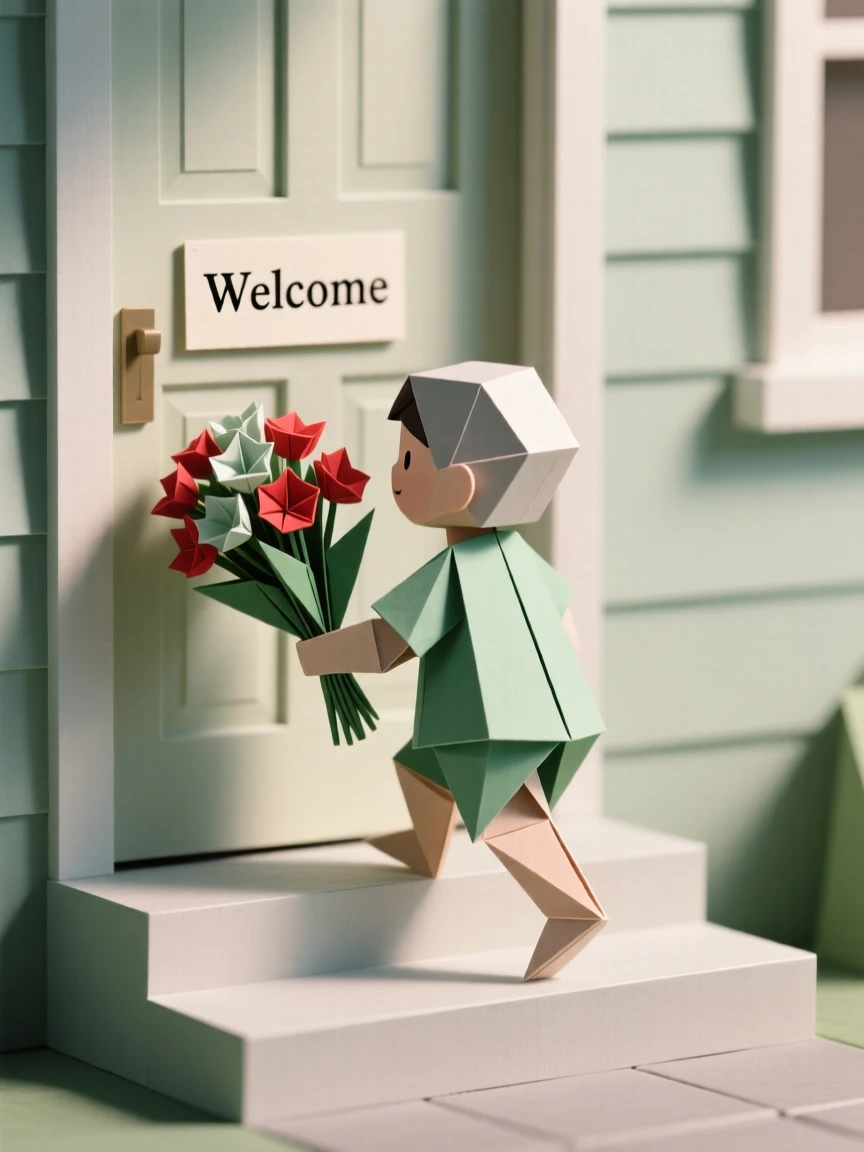 A child leaving flowers on a neighbor's doorstep just to bring a smile.