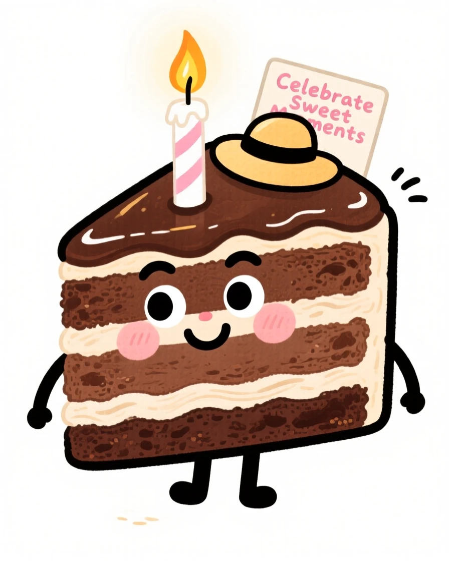 A cozy, appetizing, warm and inviting scene of a slice of layered chocolate cake with a single lit candle