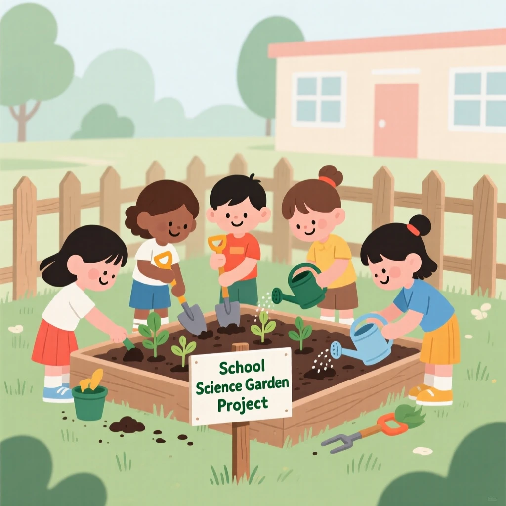 A group of children planting a school garden as part of a science project.