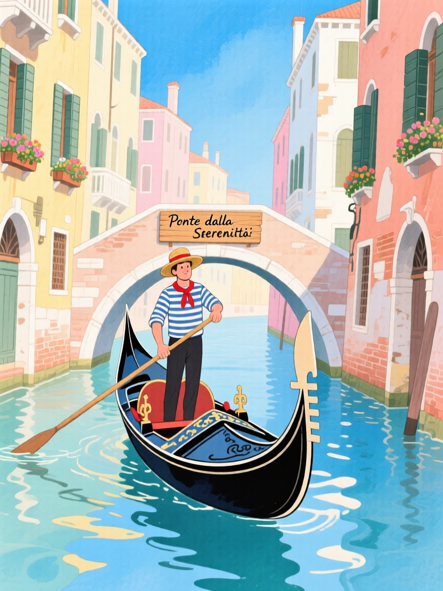 A memorable scene of a gondola gliding through the canals of Venice.