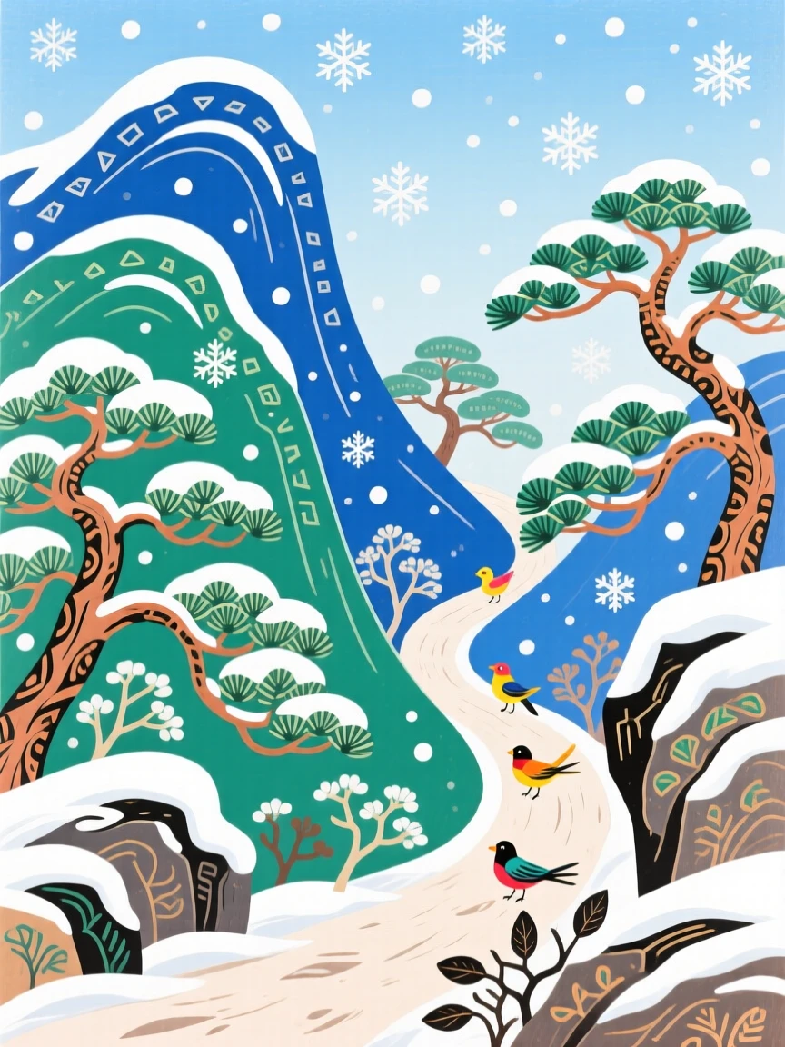A view of a winding mountain path during the first snow of winter.