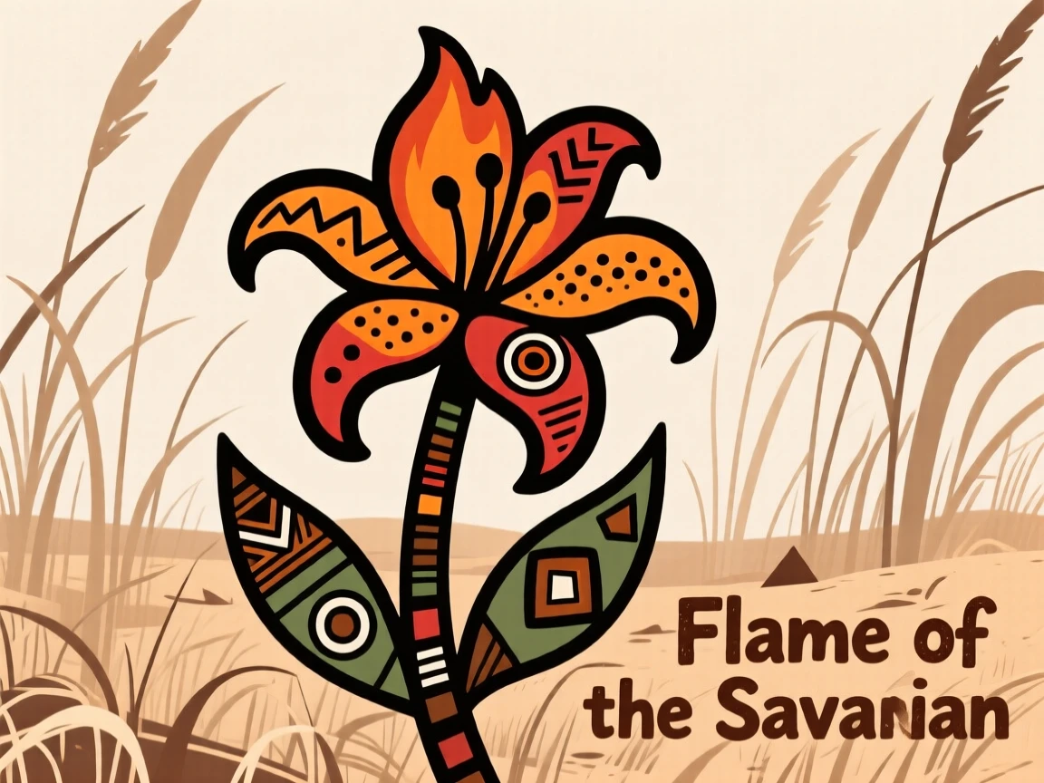 A single flame lily blooming amid dry grassland.