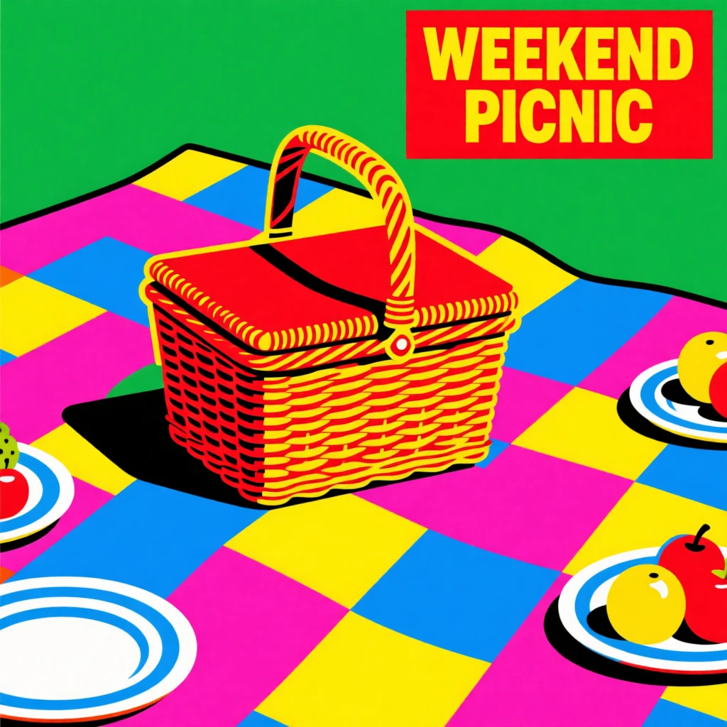 Weekend picnic with a vintage basket and blanket