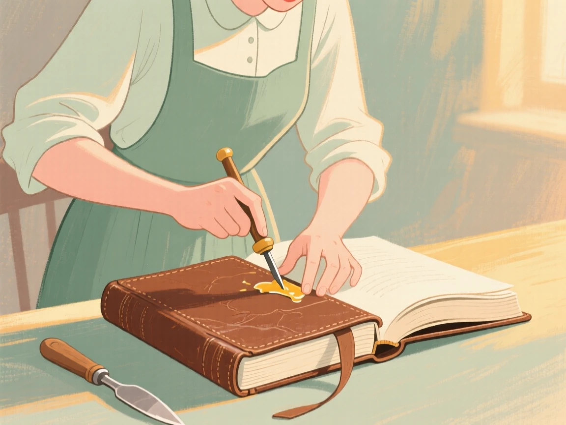 A bookbinder gluing pages into a fresh leather cover