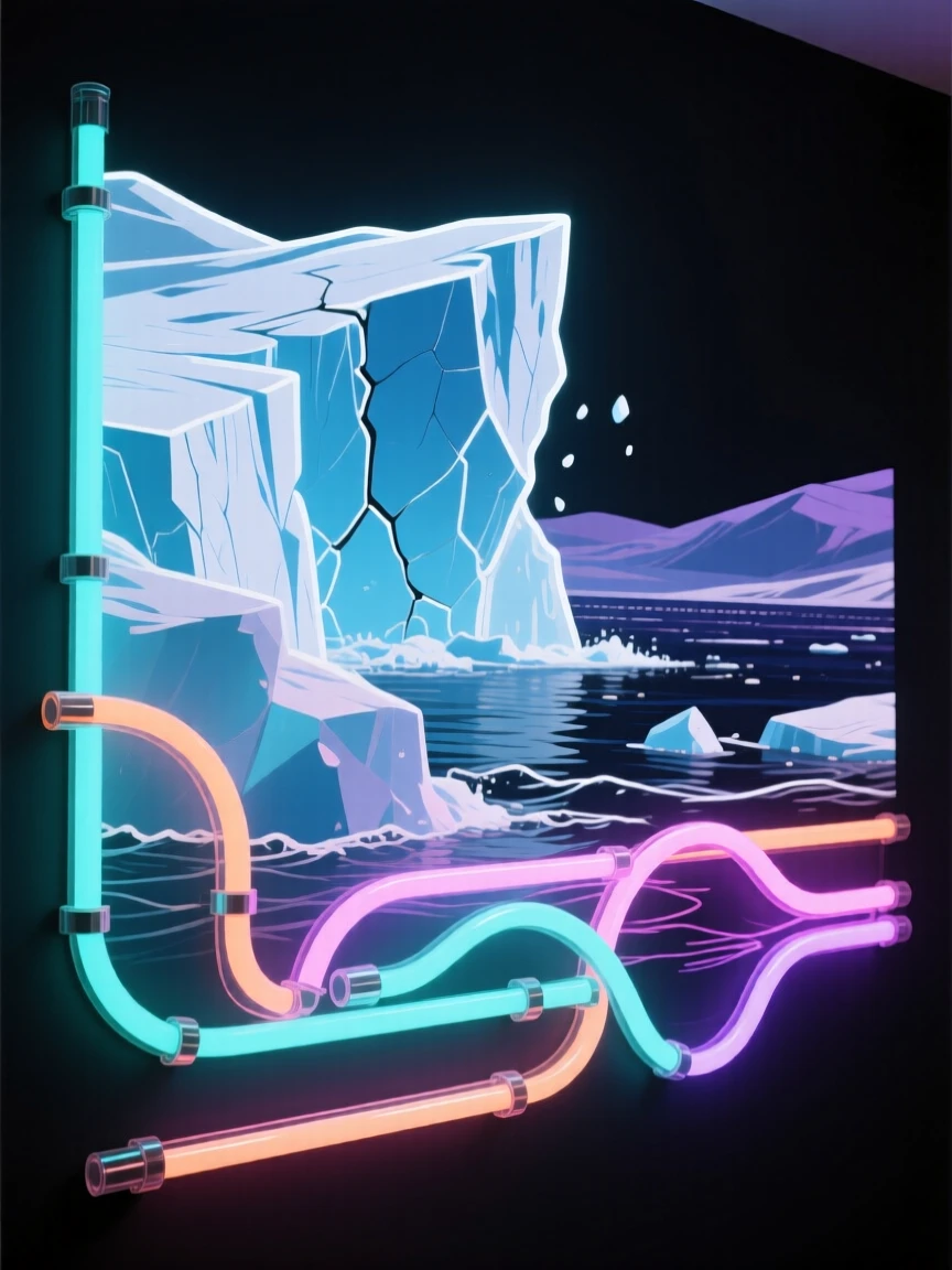 An intimate close-up study of a vast glacier calving into the sea.