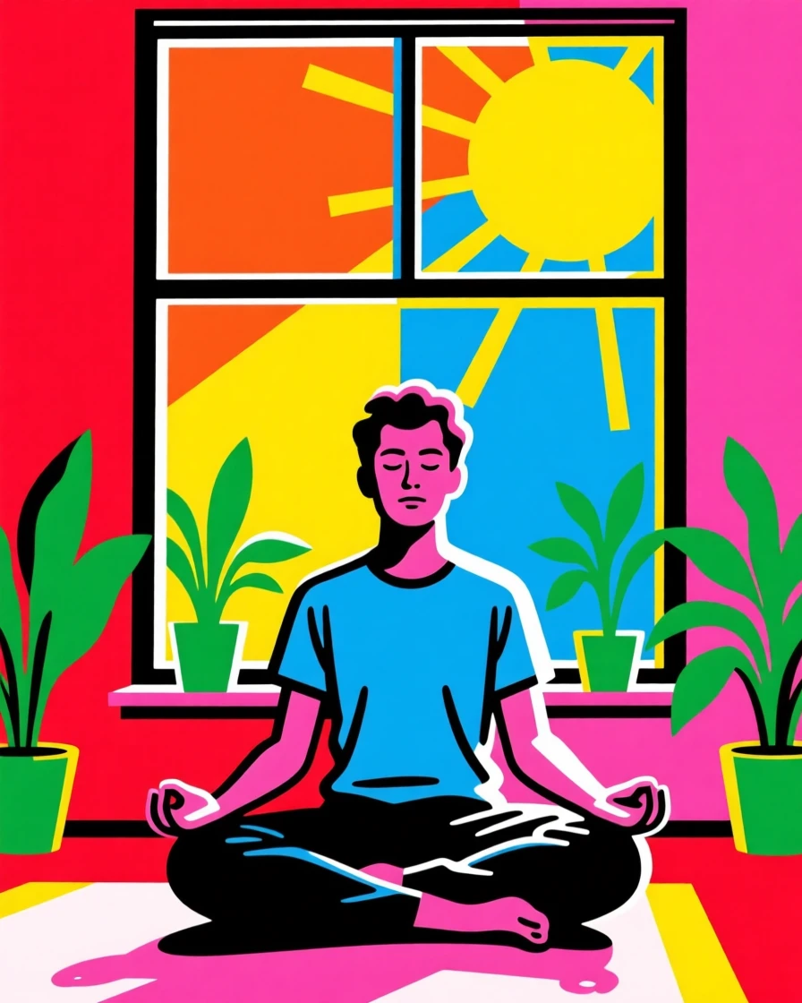 Morning meditation by a sunny window