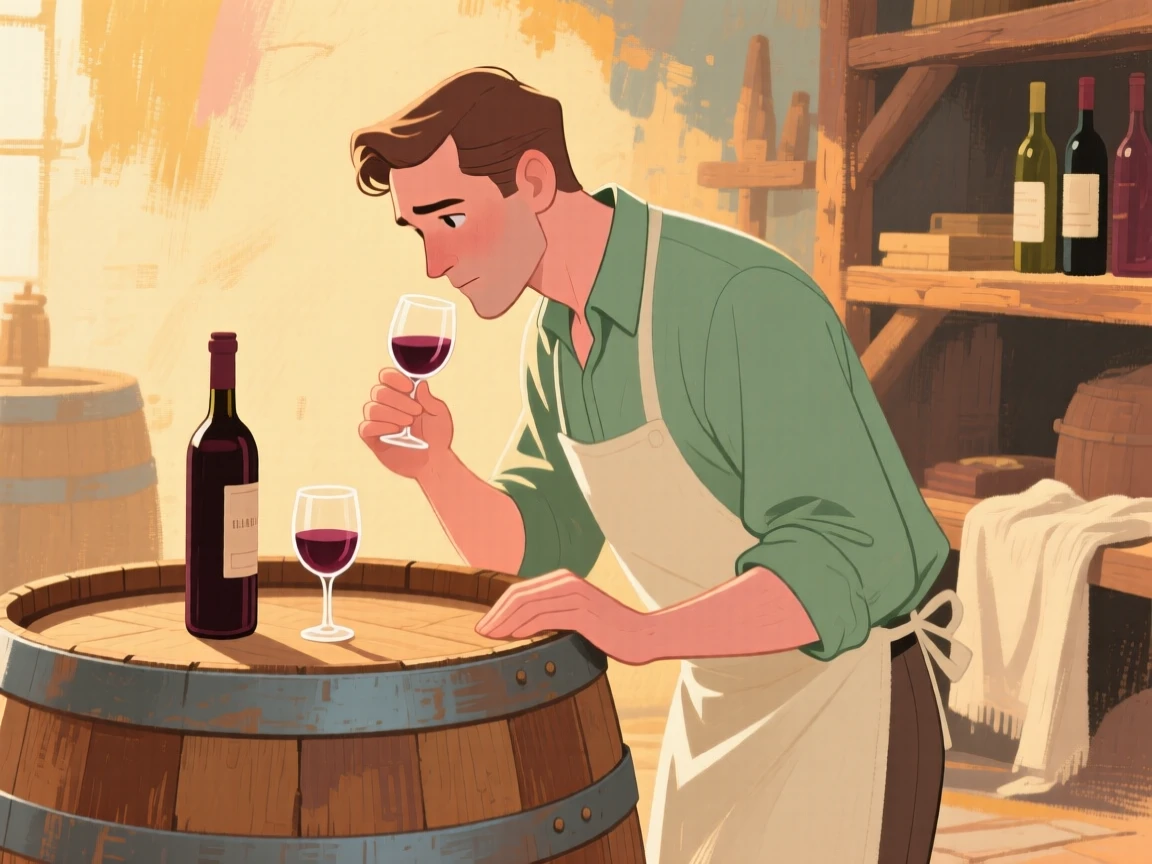 A vintner testing wine straight from an oak barrel