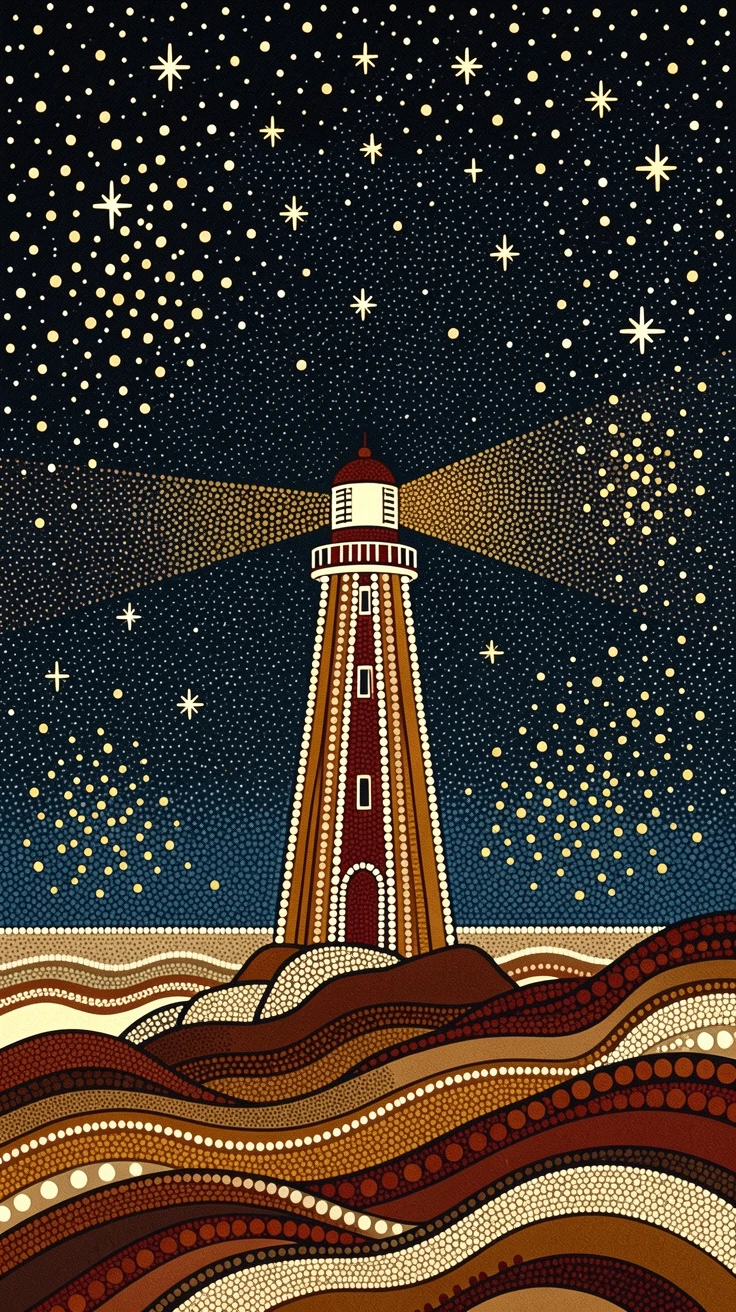 A coastal lighthouse beneath a starry night sky