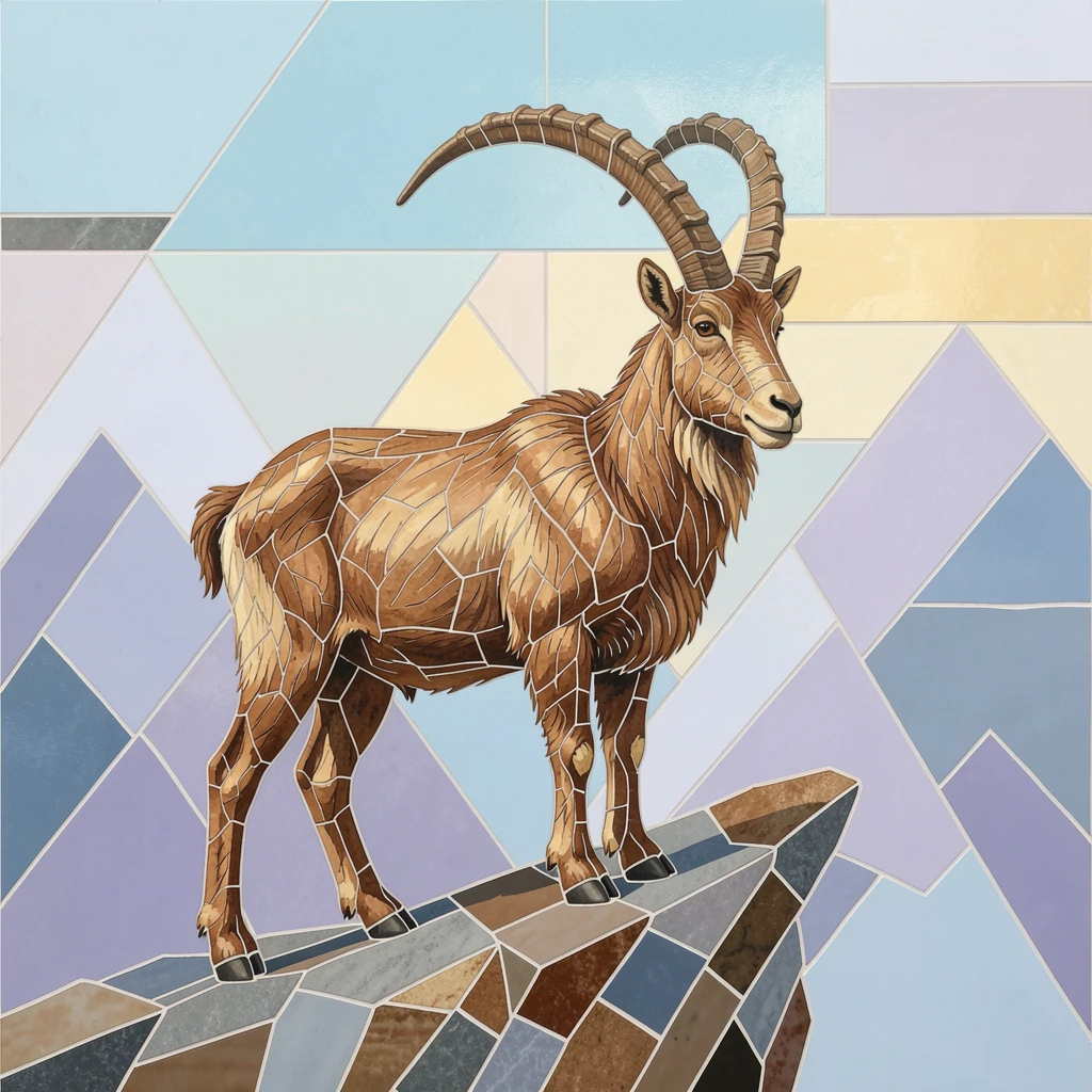 A majestic mountain goat standing on a narrow rocky ledge.