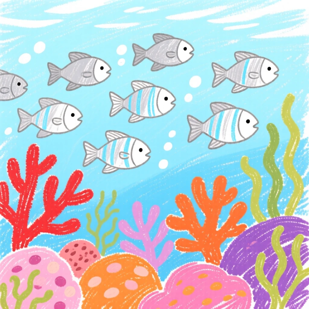 A school of silver fish gliding over a vibrant coral reef.