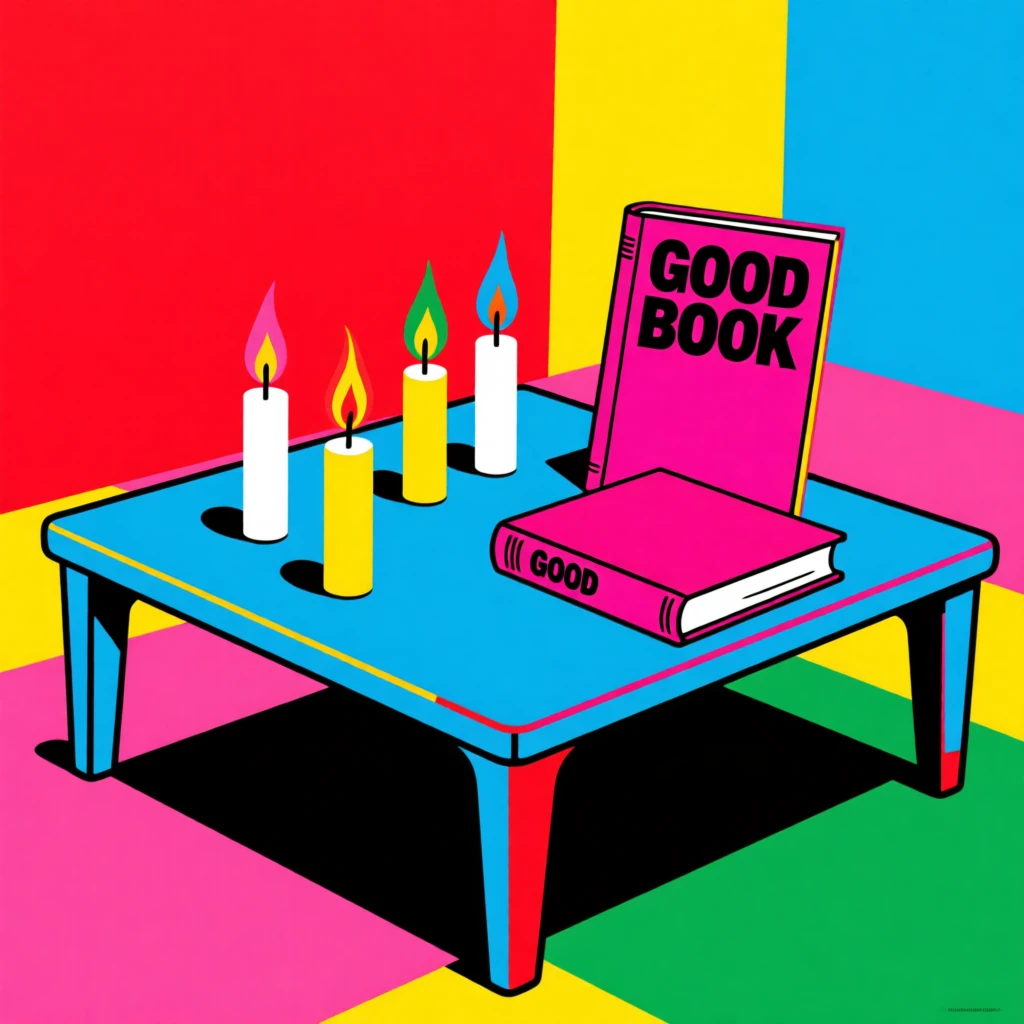 Coffee table styled with candles and a good book