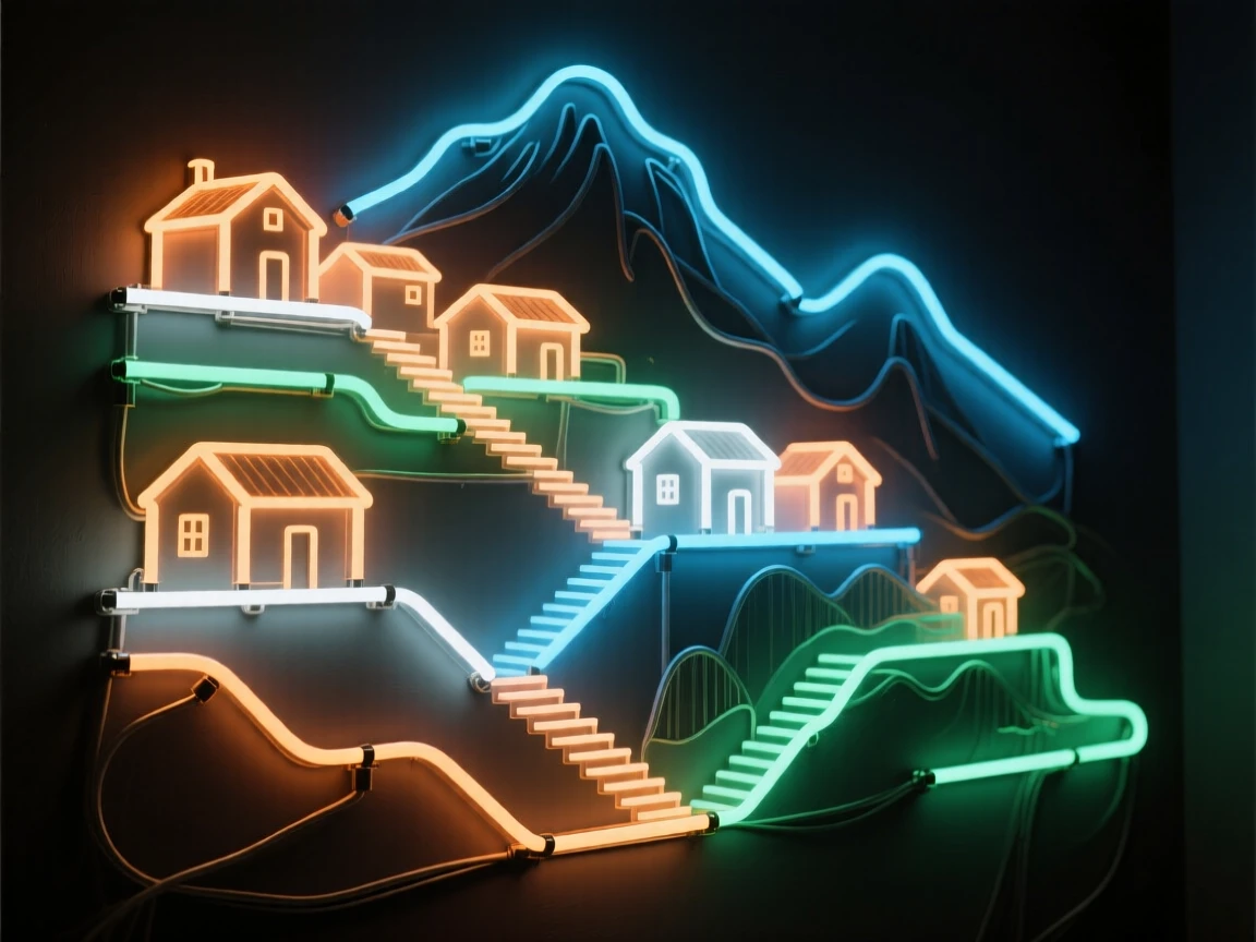 A terraced hillside village built into the side of a mountain.