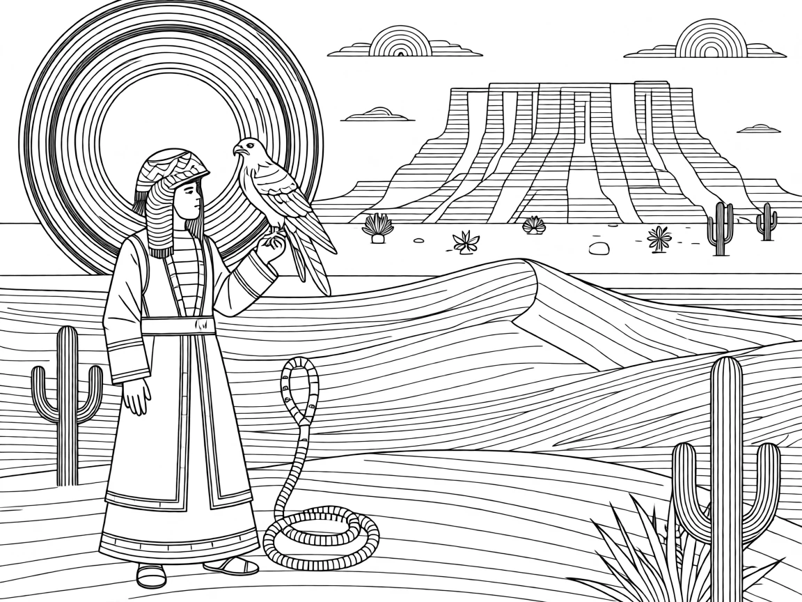 A falconer scene in the desert.