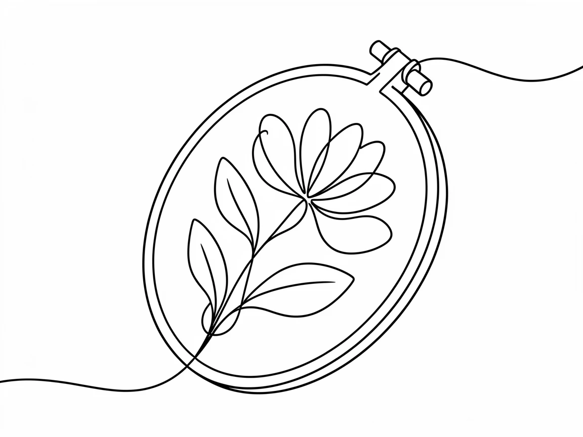 A embroidery hoop stretched with a half-finished floral pattern
