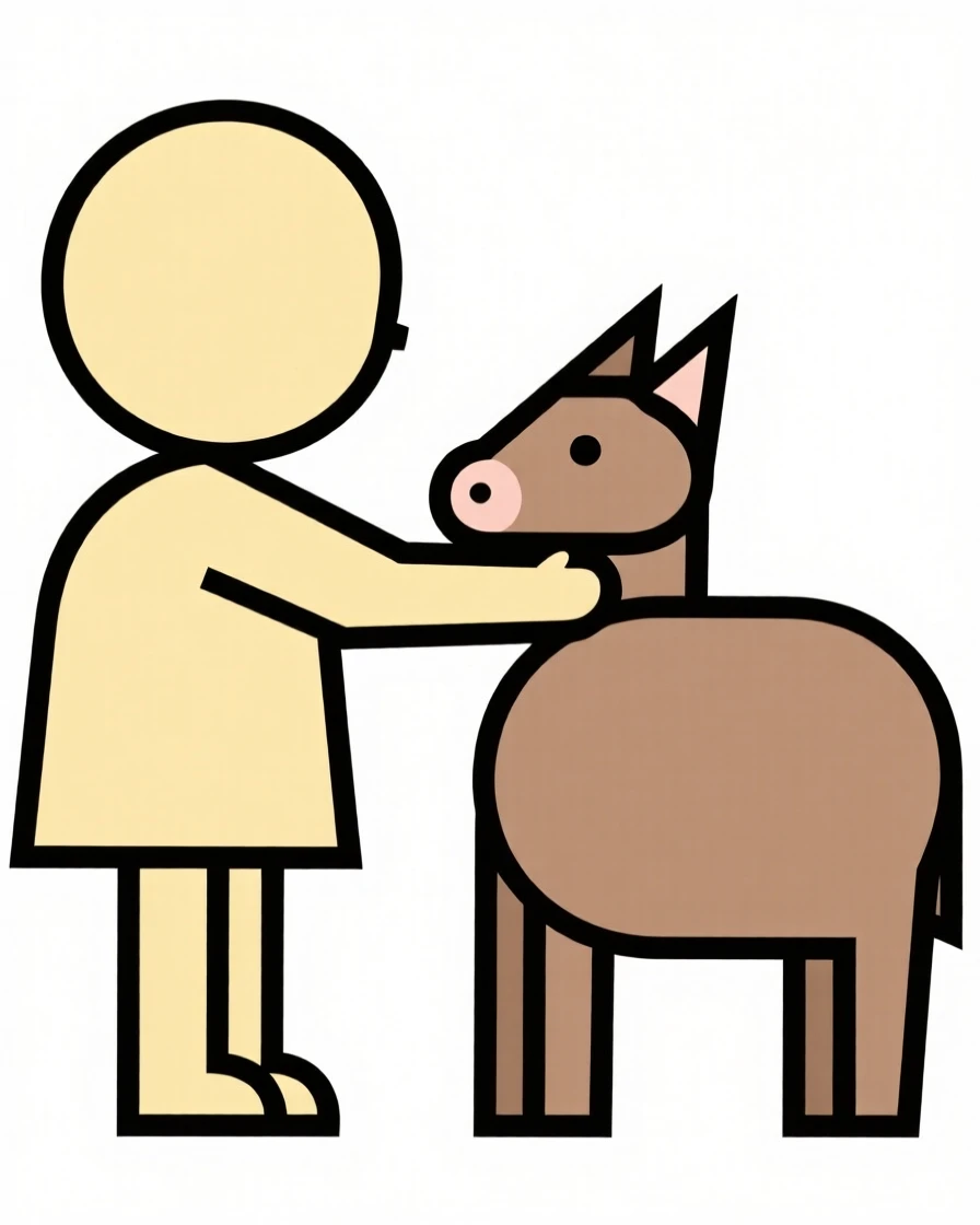 A young child petting a friendly farm animal
