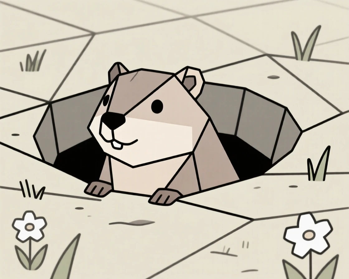 A groundhog peeking out of its hole in spring