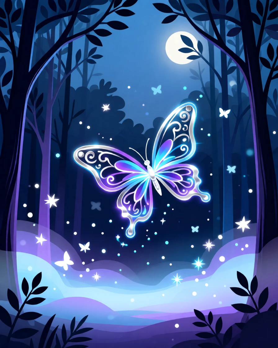 A hidden grove where glowing butterflies spell out magical patterns, surrounded by a magical mist glowing faintly in the moonlight, framed to evoke a sense of magic and enchantment, with subtle magical particles drifting through the air.