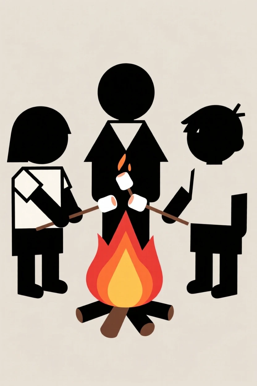 A group of kids roasting marshmallows over a fire