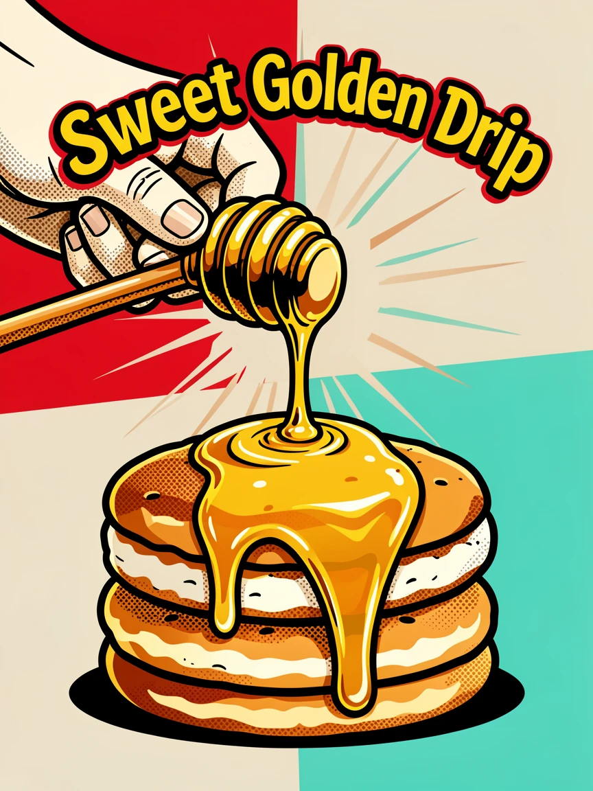 A hand pouring late-day honey from a dipper onto fresh biscuits