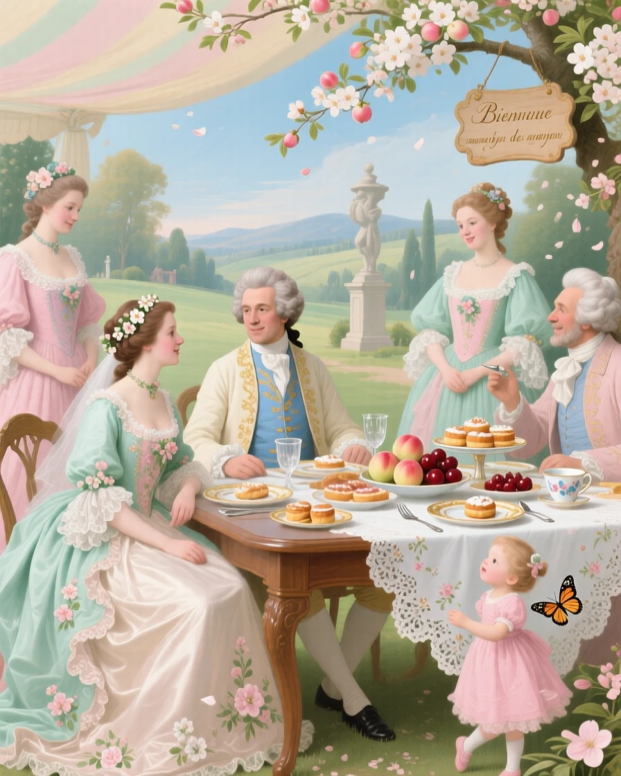 A country wedding breakfast beneath apple blossoms  