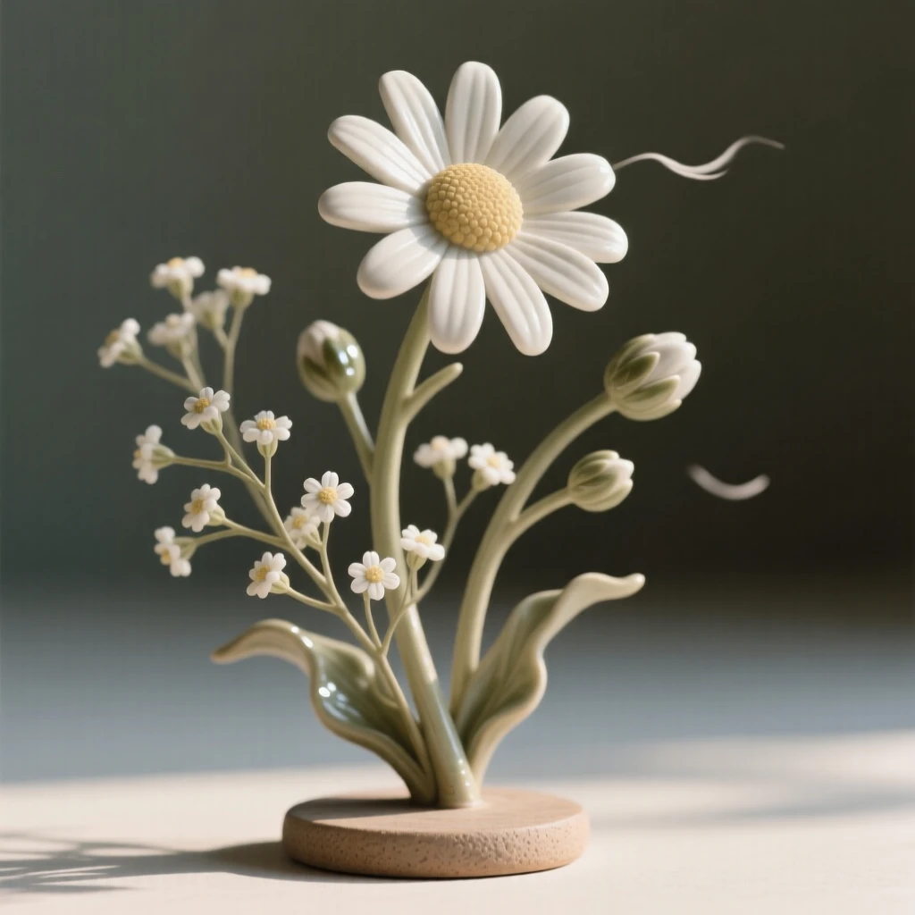 A spray of baby's breath framing a single bloom caught mid-sway in a gentle breeze, bathed in soft, dappled morning light, conveying the quiet poetry of the natural world.