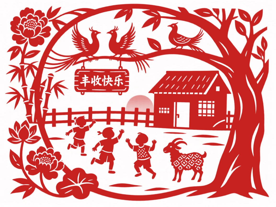 A Summer scene of a quiet farmyard at day's end, children playing in the crisp open air.