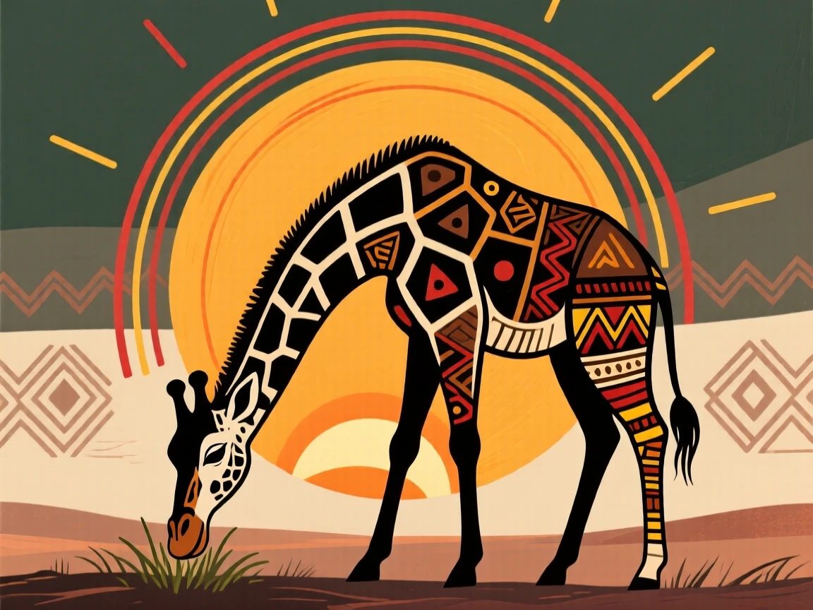 A giraffe grazing at sunrise.