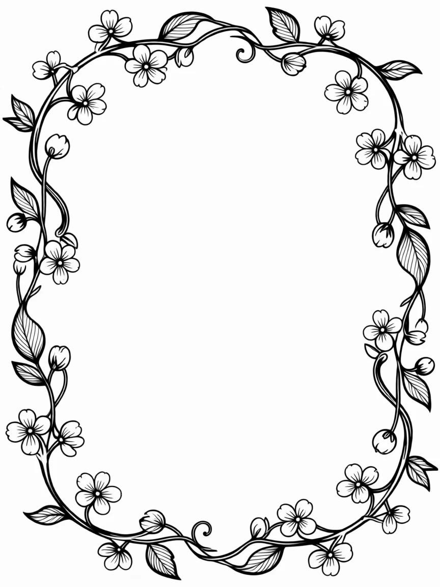 A decorative border pattern of vines and small blossoms