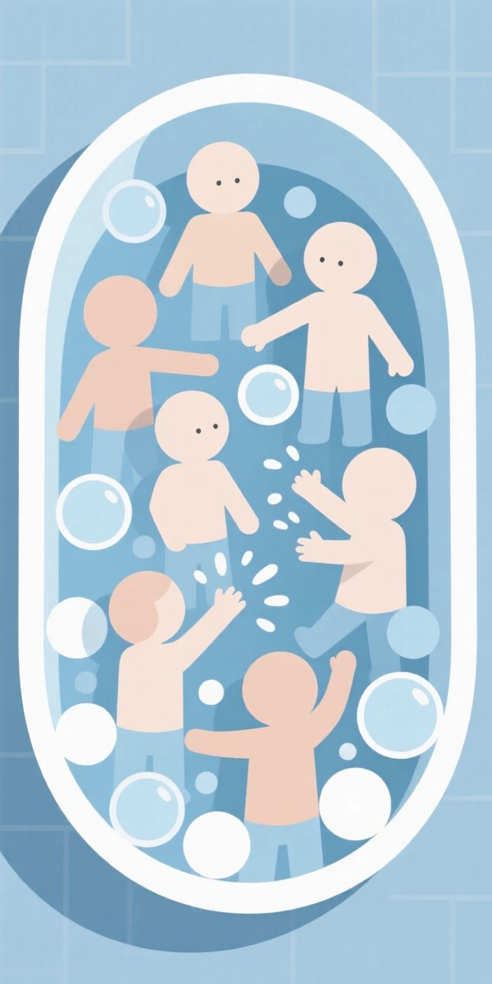 A group of children playing in a bubble bath