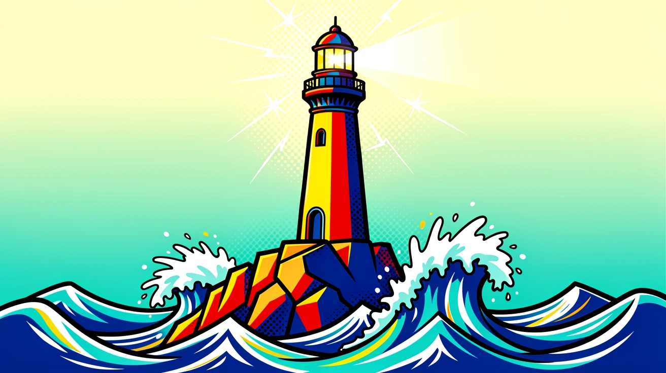 A lighthouse standing on a rocky cliff above crashing waves