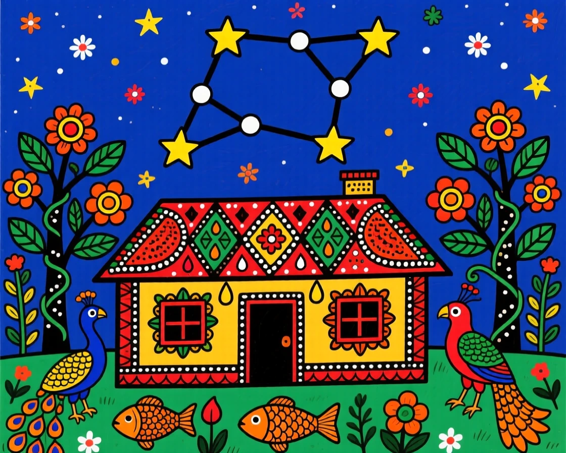 The Big Dipper shining above a quiet farmhouse on a clear night.