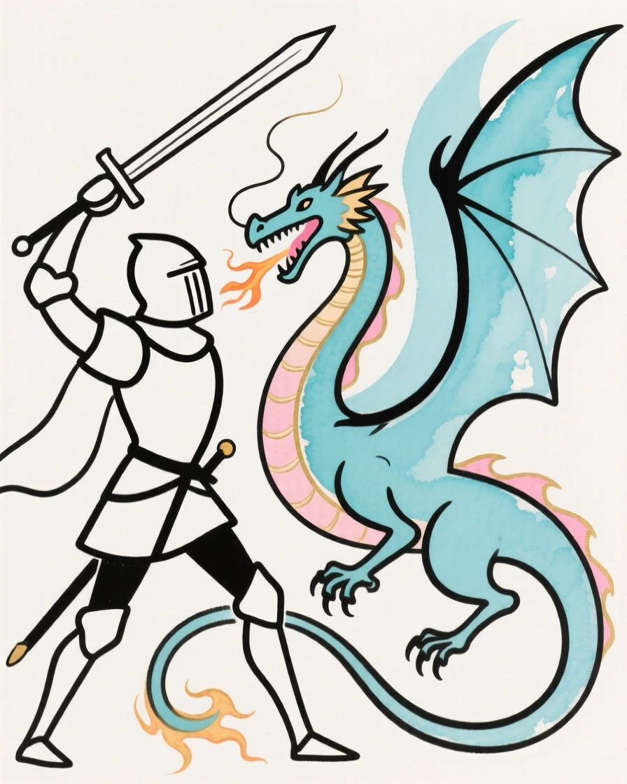 A knight battling a dragon