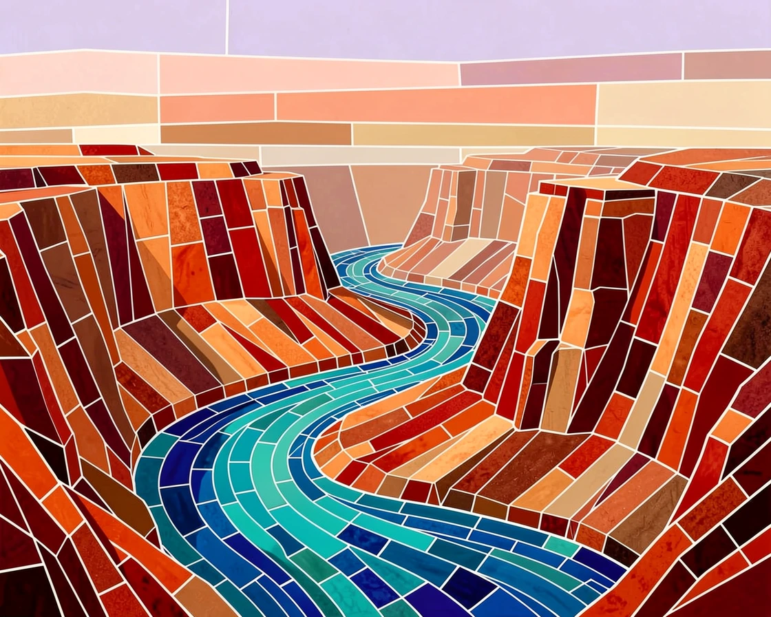 A dramatic canyon river seen from high above winding through red rock.