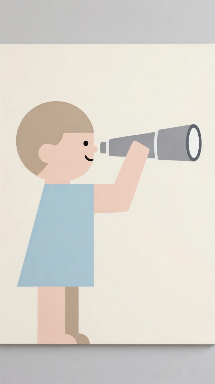 A young child looking through a toy telescope