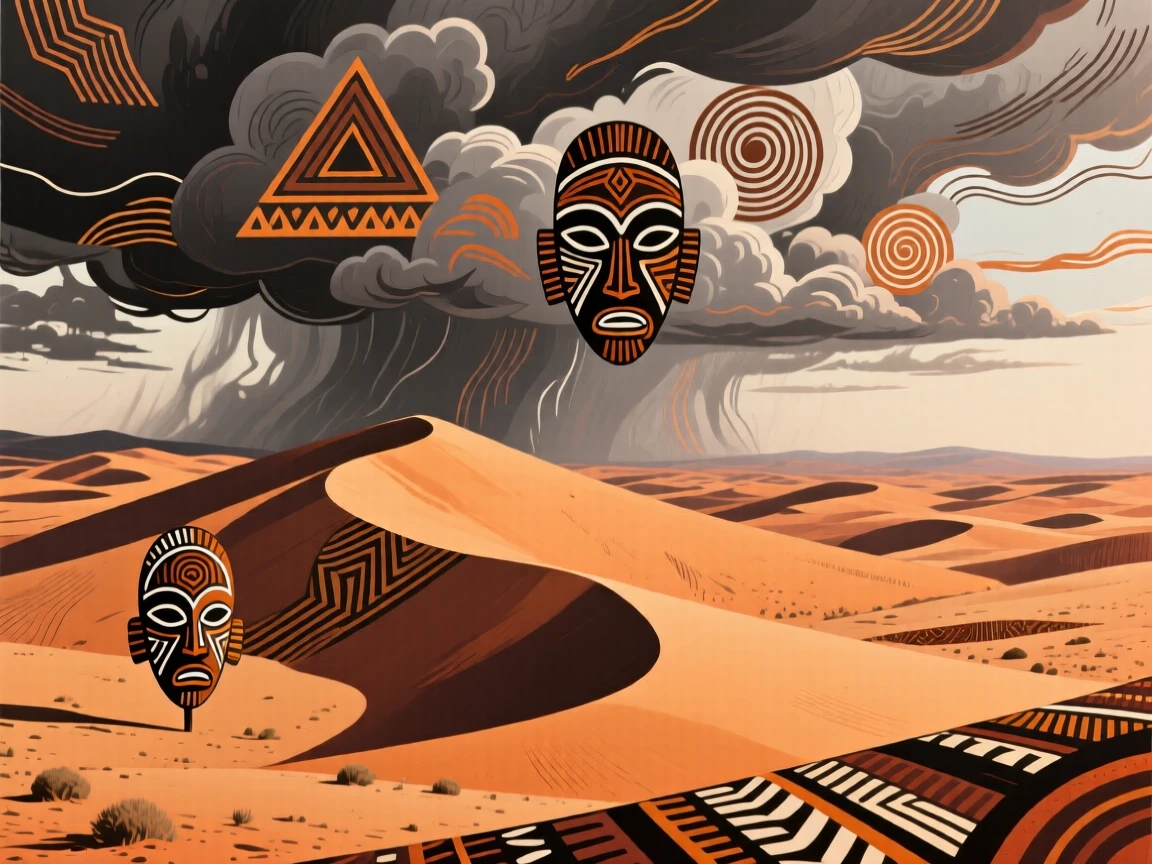 A vast desert dune field illuminated by a dramatic bank of storm clouds.