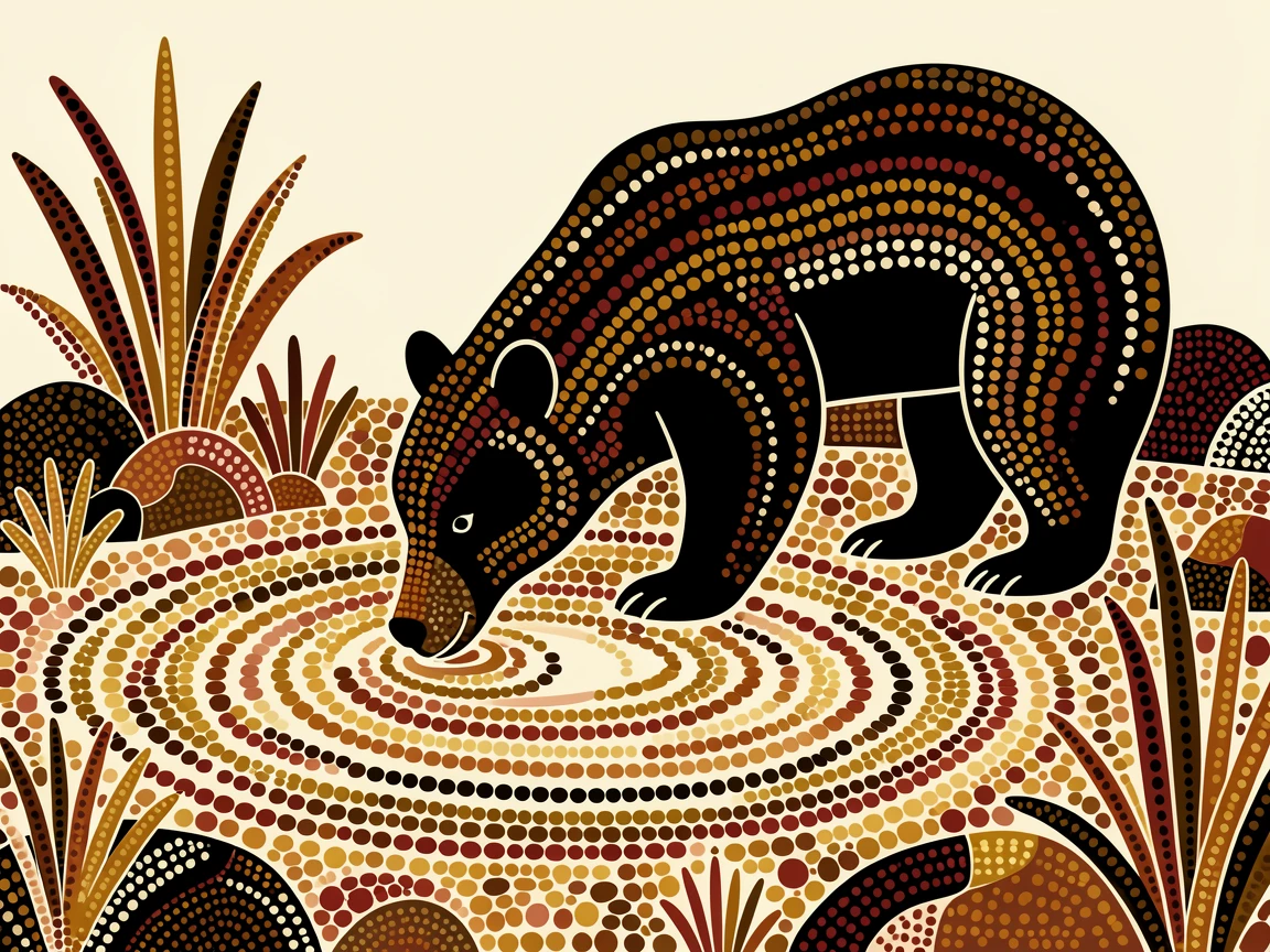 A black bear drinking from a quiet watering hole