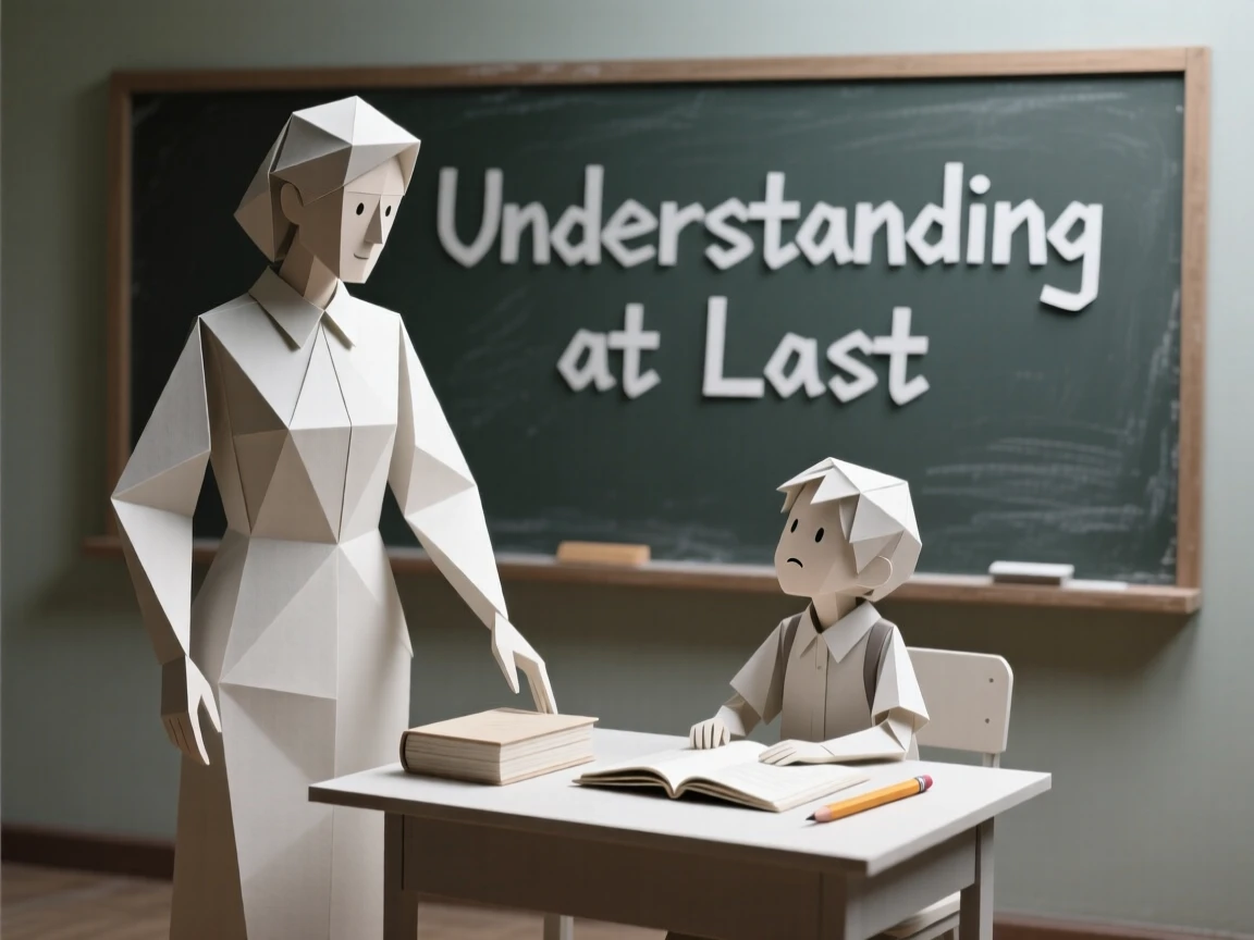 A teacher staying late to help a struggling student finally understand a lesson.
