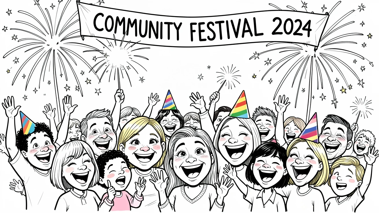 [Seasonal Holidays & Celebrations] Festive scene of a sparkling community festival crowd setting off a spectacular fireworks display, full of celebration and joy
